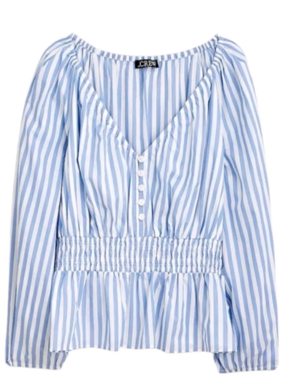 J. Crew Blue and White Striped Smocked Waist Blouse - Picture 5 of 5